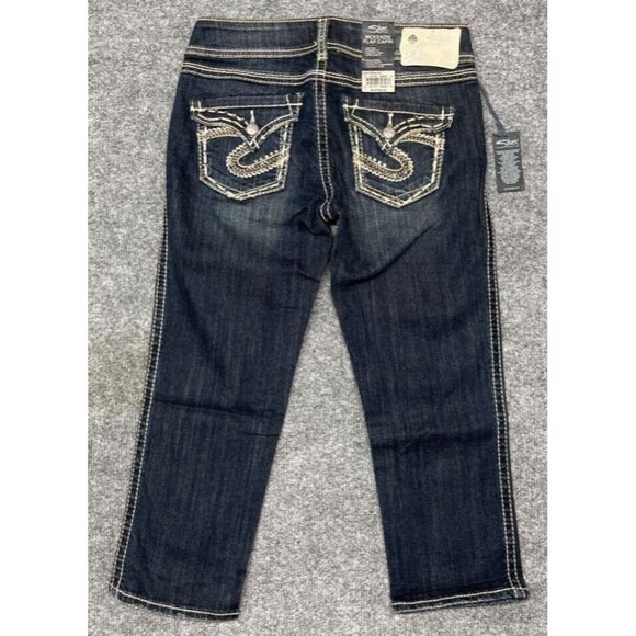 Silver Jeans Mckenzie Flap Capri Womens 26 Blue Denim Stretch Low Rise New - Picture 5 of 11